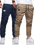 Manfinity Homme Men's 2Pcs Casual Drawstring Waist Slant Pocket Jogger Pants Long Slacks Plain Khaki Going Out - MapleCo