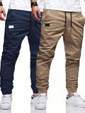 Manfinity Homme Men's 2Pcs Casual Drawstring Waist Slant Pocket Jogger Pants Long Slacks Plain Khaki Going Out - MapleCo