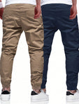 Manfinity Homme Men's 2Pcs Casual Drawstring Waist Slant Pocket Jogger Pants Long Slacks Plain Khaki Going Out - MapleCo