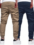 Manfinity Homme Men's 2Pcs Casual Drawstring Waist Slant Pocket Jogger Pants Long Slacks Plain Khaki Going Out - MapleCo