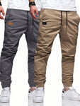 Manfinity Homme Men's 2Pcs Casual Drawstring Waist Slant Pocket Jogger Pants Long Slacks Plain Khaki Going Out - MapleCo