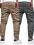 Manfinity Homme Men's 2Pcs Casual Drawstring Waist Slant Pocket Jogger Pants Long Slacks Plain Khaki Going Out - MapleCo