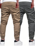 Manfinity Homme Men's 2Pcs Casual Drawstring Waist Slant Pocket Jogger Pants Long Slacks Plain Khaki Going Out - MapleCo