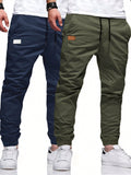 Manfinity Homme Men's 2Pcs Casual Drawstring Waist Slant Pocket Jogger Pants Long Slacks Plain Khaki Going Out - MapleCo