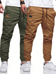 Manfinity Homme Men's 2Pcs Casual Drawstring Waist Slant Pocket Jogger Pants Long Slacks Plain Khaki Going Out - MapleCo