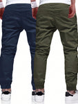 Manfinity Homme Men's 2Pcs Casual Drawstring Waist Slant Pocket Jogger Pants Long Slacks Plain Khaki Going Out - MapleCo