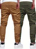 Manfinity Homme Men's 2Pcs Casual Drawstring Waist Slant Pocket Jogger Pants Long Slacks Plain Khaki Going Out - MapleCo