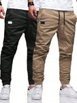 Manfinity Homme Men's 2Pcs Casual Drawstring Waist Slant Pocket Jogger Pants Long Slacks Plain Khaki Going Out - MapleCo