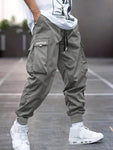 Men Letter Graphic Flap Pocket Drawstring Waist Cargo Pants - MapleCo