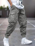 Men Letter Graphic Flap Pocket Drawstring Waist Cargo Pants - MapleCo