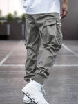 Men Letter Graphic Flap Pocket Drawstring Waist Cargo Pants - MapleCo