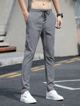 Men's Summer Vacation Casual Solid Color Ice Silk Trousers - MapleCo