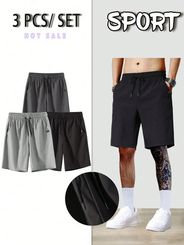 3pcs Men's Summer Casual Sports Quick-Dry 5-Inch Ice Silk Shorts, Versatile And Minimalist Outfits