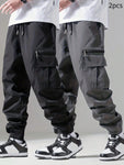 2pcs Men's Casual Basic Cargo Pants, Comfortable And Versatile - MapleCo