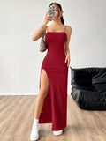 SHEIN EZwear Women's Solid Color Side Slit Hem Extra Long Casual Cami Dress