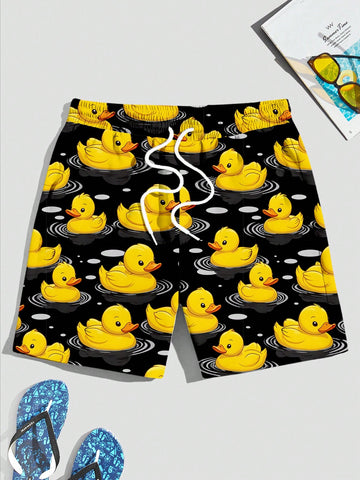 Manfinity VCAY Summer Men Casual Drawstring Waist Shorts With Small Duck Pattern