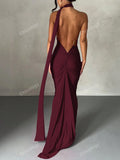 Draped Detail Backless One Shoulder Slit Thigh Dress