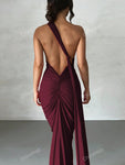 Draped Detail Backless One Shoulder Slit Thigh Dress