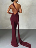 Draped Detail Backless One Shoulder Slit Thigh Dress