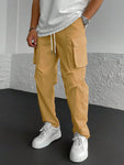 Manfinity LEGND Loose-Fitting Men's Solid Color Cargo Pants With Drawstring Waist And Pockets - MapleCo