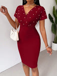 SHEIN Lady Ladies' Solid Color Simple Daily Dress With Stud Embellishments