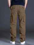 Manfinity Homme Men's Casual Solid Color Cargo Pants With Flap Pockets And Drawstring Waist - MapleCo