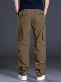 Manfinity Homme Men's Casual Solid Color Cargo Pants With Flap Pockets And Drawstring Waist - MapleCo