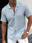 Manfinity CasualCool Men's Summer Solid Color Casual Mesh Texture Camp Collar Short Sleeve Shirt