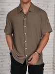 Manfinity Homme Loose Fit Men's Solid Color Button Up Shirt - MapleCo