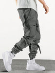 Men's Cool Hip-Hop Style Drawstring Waist Workwear Cargo Pants With Multiple Pockets And Elastic Cuffs - MapleCo