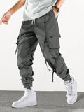 Men's Cool Hip-Hop Style Drawstring Waist Workwear Cargo Pants With Multiple Pockets And Elastic Cuffs - MapleCo