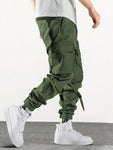 Men's Cool Hip-Hop Style Drawstring Waist Workwear Cargo Pants With Multiple Pockets And Elastic Cuffs - MapleCo