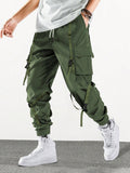 Men's Cool Hip-Hop Style Drawstring Waist Workwear Cargo Pants With Multiple Pockets And Elastic Cuffs - MapleCo