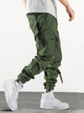 Men's Cool Hip-Hop Style Drawstring Waist Workwear Cargo Pants With Multiple Pockets And Elastic Cuffs - MapleCo