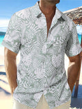 Manfinity RSRT Men's Plus Size Tropical Printed Short Sleeve Casual Holiday Shirt, Button Up Graphic Palm Tree Light Green Shirt For Beach - MapleCo