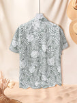 Manfinity RSRT Men's Plus Size Tropical Printed Short Sleeve Casual Holiday Shirt, Button Up Graphic Palm Tree Light Green Shirt For Beach - MapleCo