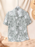 Manfinity RSRT Men's Plus Size Tropical Printed Short Sleeve Casual Holiday Shirt, Button Up Graphic Palm Tree Light Green Shirt For Beach - MapleCo