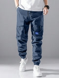 Men Letter Patched Detail Flap Pocket Drawstring Waist Cargo Pants - MapleCo