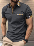 Manfinity Homme Men's Casual Plaid Patchwork Short Sleeve Polo Shirt, Summer - MapleCo