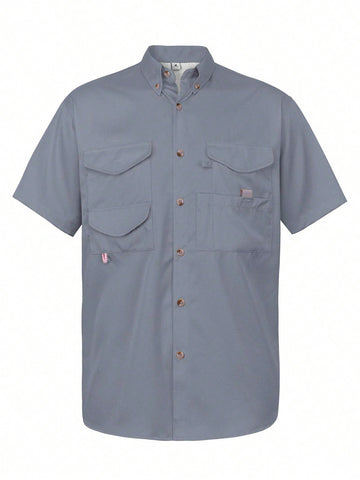 Men's Short Sleeve Fishing Shirt Moisture-Wicking Fabric Sun Protection Casual Button-Down Shirt