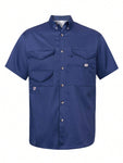 Men's Short Sleeve Fishing Shirt Moisture-Wicking Fabric Sun Protection Casual Button-Down Shirt