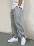 Manfinity Basics Men Slant Pocket Drawstring Waist Sweatpants Long Jogging Pants Plain Light Grey Going Out Casual