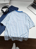 Manfinity UrbanChill Men's Knitted Stripe Loose Short Sleeve T-Shirt, Fashionable And Casual For Daily Wear (Young Adults)