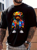 Men's Summer Cartoon Bear Printed Round Neck Short Sleeve Casual T-Shirt