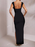 Women's Fashion Deep V-Neck Bodycon Backless Split Dress