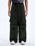 Manfinity StreetEZ Men's Loose Fit Woven Cargo Pants With Embroidered English Letter Pattern