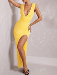 Women's Fashion Deep V-Neck Bodycon Backless Split Dress