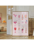 2pcs,Retro Watercolor Champagne Cocktail Poster-Aesthetic Girly Bar Cart Art-Preppy Pink Posters-Wine Bottle Cute Girly Poster Champagne Wall Art,No Frame