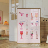 2pcs,Retro Watercolor Champagne Cocktail Poster-Aesthetic Girly Bar Cart Art-Preppy Pink Posters-Wine Bottle Cute Girly Poster Champagne Wall Art,No Frame