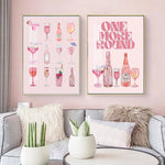 2pcs,Retro Watercolor Champagne Cocktail Poster-Aesthetic Girly Bar Cart Art-Preppy Pink Posters-Wine Bottle Cute Girly Poster Champagne Wall Art,No Frame